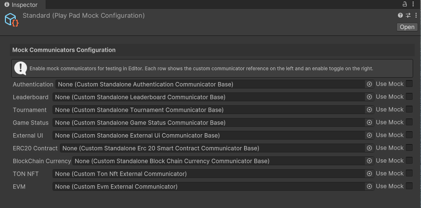 PlayPadMockConfiguration inspector